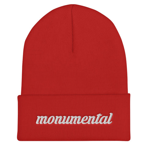 Monumental Cuffed Beanie (Stylish White Logo)