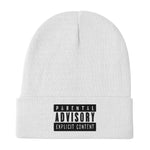 White Parental Advisory Beanie - Hip Hop Beanies