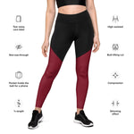 Compression Gym Leggings in Black Maroon with Inside Pocket!