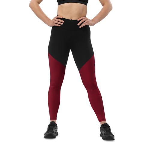 Compression Gym Leggings in Black Maroon with Inside Pocket!